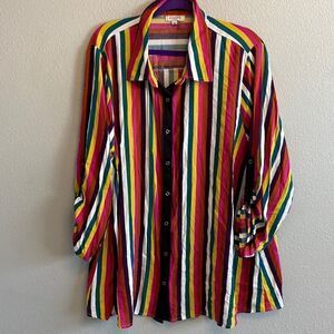 Andrew by unit- button down multicolored stripes w/ cactus embroidery- Size 2X